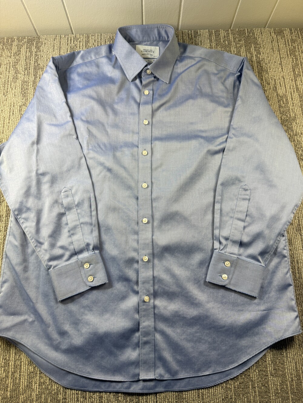 Charles Tyrwhitt Dress Shirt Mens 17.5 34/35 Blue Solid Classic Fit Non Iron LS